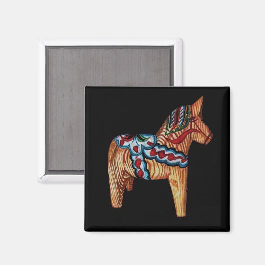 Dala Horse, natuurlijk hout Magneet (Voorkant / Achterkant)