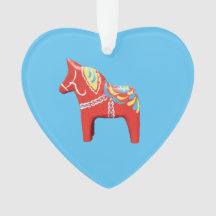 Dala Horse on Blue Heart Ornament