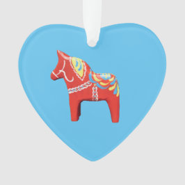 Dala Horse on Blue Heart Ornament
