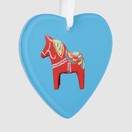 Dala Horse on Blue Heart Ornament (voorkant)