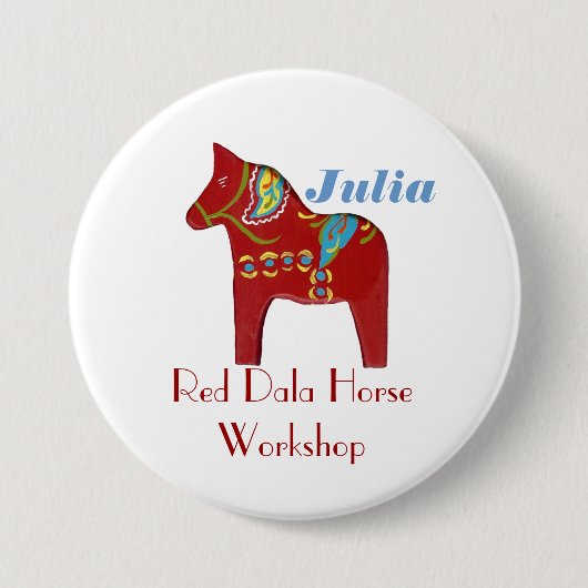 Dala Horse Personal Name Tag Button (Voorkant)
