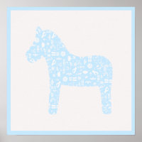 Dala Horse Poster, Baby Blue Color Poster