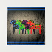 Dala Horse, rood, groen, blauw, zwart, folkpaard Wandkleed (Voorkant)
