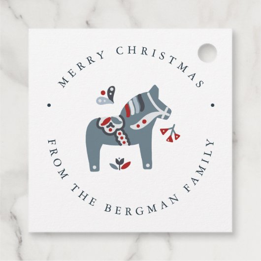 Dala Horse Scandinavian Folk Art Kerstmis Bedankjes Labels (Achterkant)
