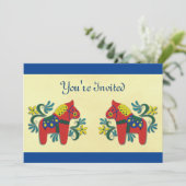 Dala Horse Scandinavian Party Invitation Kaart (Staand voorkant)