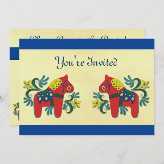 Dala Horse Scandinavian Party Invitation Kaart (Voorkant / Achterkant)