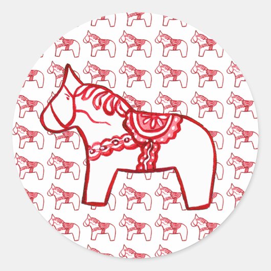 Dala Horse Sticker in rood en wit (Voorkant)