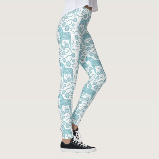 Dala Horse Swedish Blauwgroen and White Pattern Leggings (Rechts)