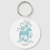 Dala Horse Swedish Folk Art Blauwgroen groene aang Sleutelhanger (Voorkant)