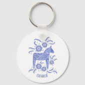 Dala Horse Swedish Folk Art Blue Custom Name Sleutelhanger (Achterkant)