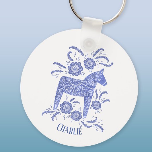 Dala Horse Swedish Folk Art Blue Custom Name Sleutelhanger