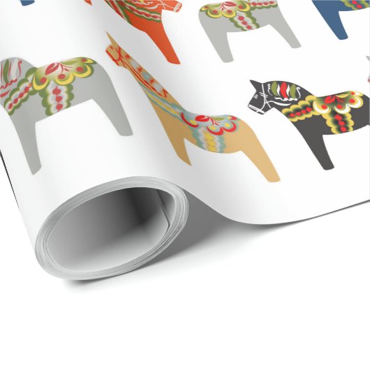Dala Horse Swedish Folk Art Pattern Cadeaupapier (Rol Hoek)