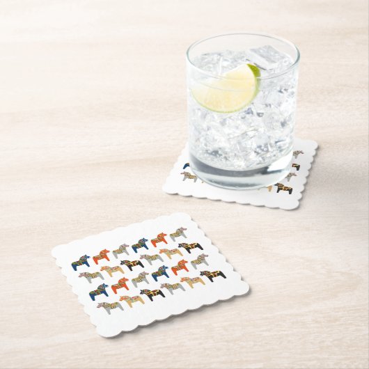 Dala Horse Swedish Folk Art Pattern Kartonnen Onderzetters (Insitu)