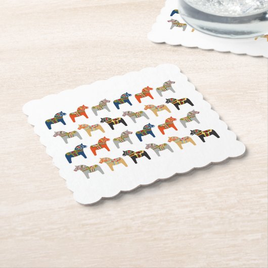 Dala Horse Swedish Folk Art Pattern Kartonnen Onderzetters (Gebogen)