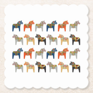 Dala Horse Swedish Folk Art Pattern Kartonnen Onderzetters