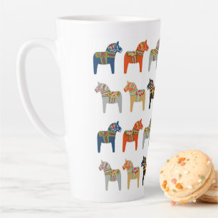 Dala Horse Swedish Folk Art Pattern Latte Mok