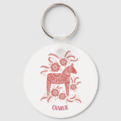 Dala Horse Swedish Folk Art Persoonlijk Sleutelhanger (Voorkant)