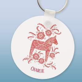 Dala Horse Swedish Folk Art Persoonlijk Sleutelhanger
