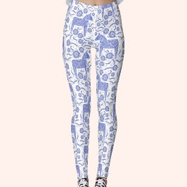 Dala Horse Swedish Indigo and White Pattern Leggings