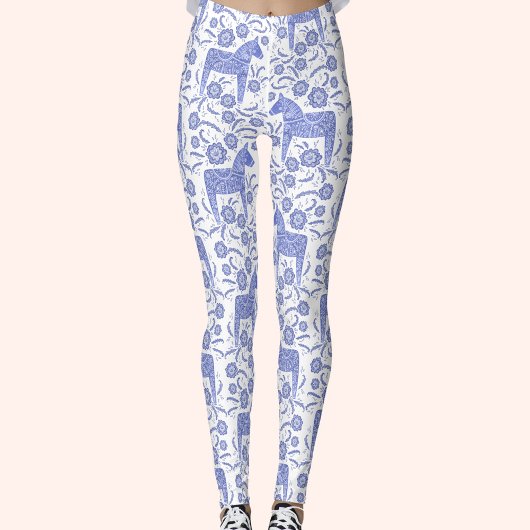 Dala Horse Swedish Indigo and White Pattern Leggings