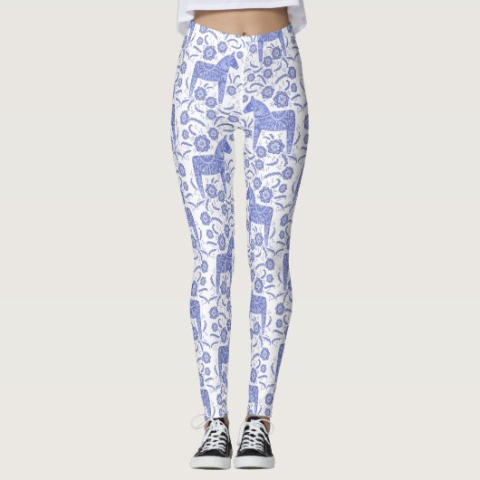 Dala Horse Swedish Indigo and White Pattern Leggings (Voorkant)