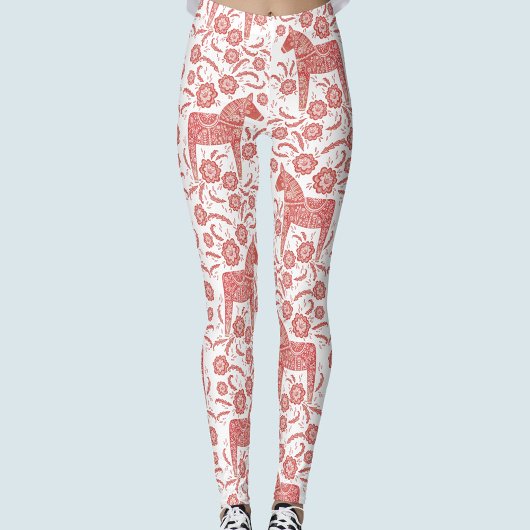 Dala Horse Swedish Red and White Pattern Leggings