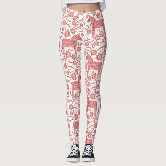 Dala Horse Swedish Red and White Pattern Leggings (Voorkant)