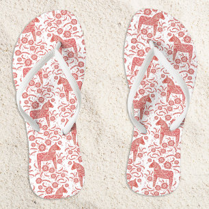 Dala Horse Swedish Red and White Pattern Teenslippers
