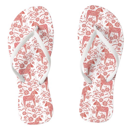 Dala Horse Swedish Red and White Pattern Teenslippers (Voetbed)