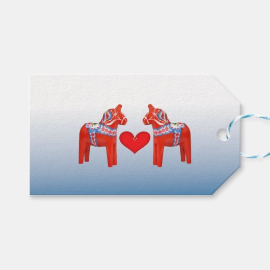 Dala Horse Twin Scandinavische volkskunst met hart Cadeaulabel (Voorkant (Horizontaal))