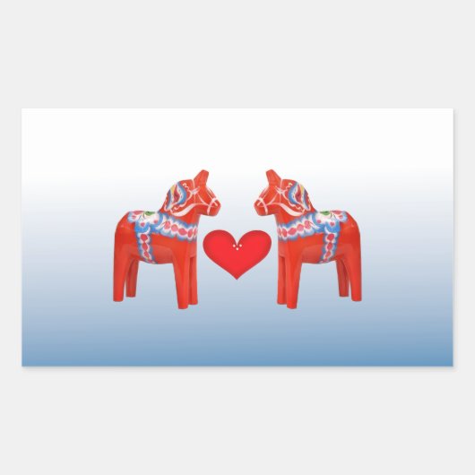 Dala Horse Twin Scandinavische volkskunst met hart Rechthoekige Sticker (Voorkant)