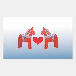 Dala Horse Twin Scandinavische volkskunst met hart Rechthoekige Sticker
