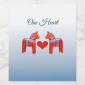 Dala Horse Twin Scandinavische volkskunst met hart Wijn Etiket (Enkel label)
