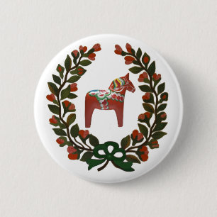 Dala Horse Wreath Ronde Button 5,7 Cm