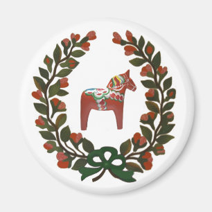 Dala Horse Wreath Swedish Kerstmis Magneet