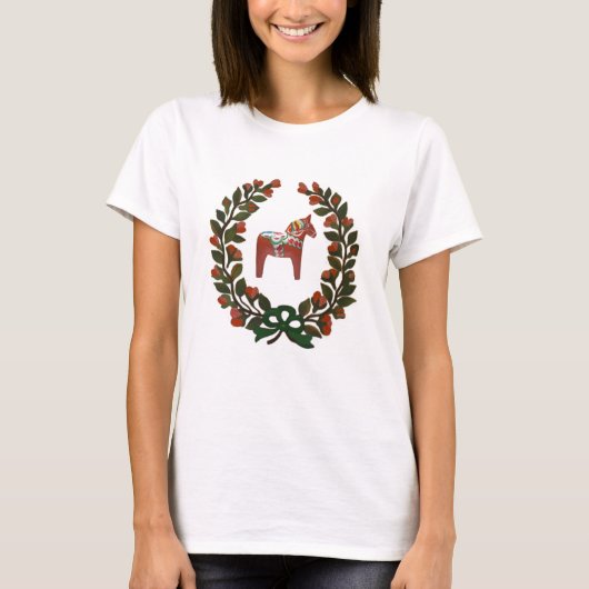 Dala Horse Wreath T-shirt (Voorkant)