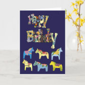 Dala Horses Birthday Kaart (Gele Bloem)