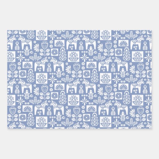 Dala Paard Collage Periwinkle Inpakpapier Vel (Voorkant 3)