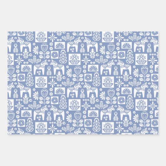 Dala Paard Collage Periwinkle Inpakpapier Vel (Voorkant 2)