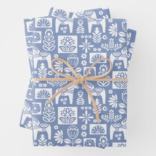 Dala Paard Collage Periwinkle Inpakpapier Vel (In situ)