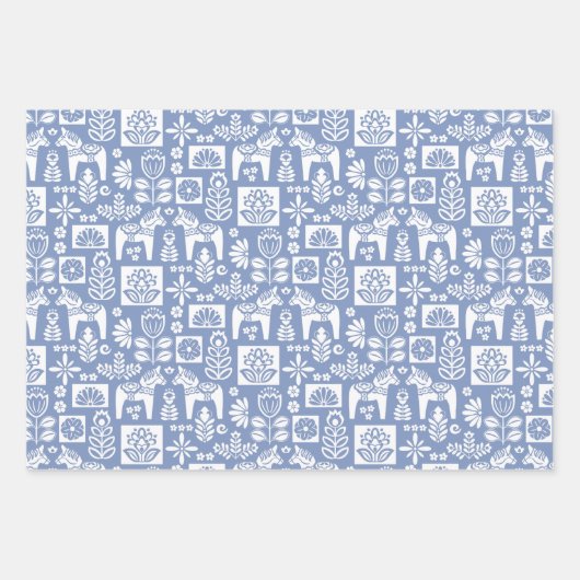 Dala Paard Collage Periwinkle Inpakpapier Vel (Voorkant)