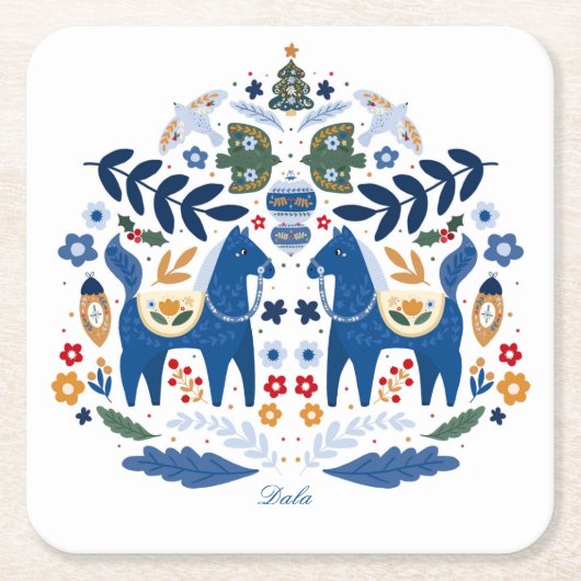 Dala Paard - Home Sweet Home Kartonnen Onderzetters (Voorkant)