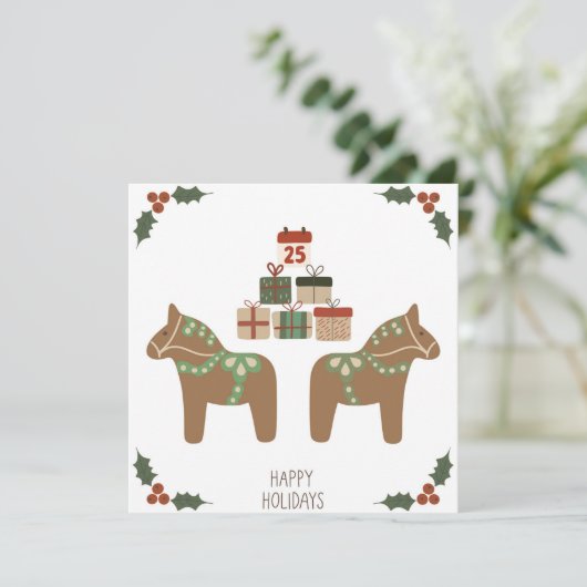 Dala Paard Scandinavische kerstkaart Kaart (Staand voorkant)