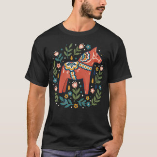 Dala-paard Volkskunst Bloem Boerderijdieren Paard T-shirt