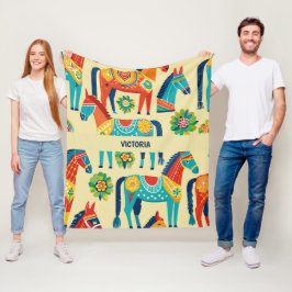 Dala Paard Waterverf Aangepast Patroon Fleece Deken