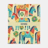 Dala Paard Waterverf Aangepast Patroon Fleece Deken (Voorkant)