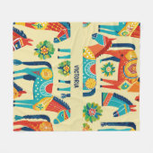 Dala Paard Waterverf Aangepast Patroon Fleece Deken (Voorkant (Horizontaal))