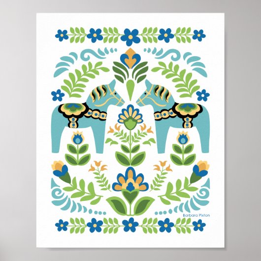 Dala paarden Blauwgroen Poster (Voorkant)