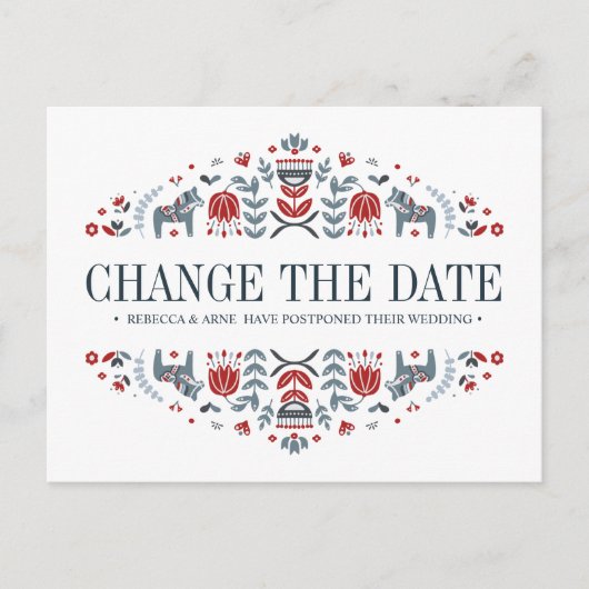 Dala Paarden BRUILOFT WIJZIG DE DATUM UITSTEL Aankondigingskaart (Voorkant)
