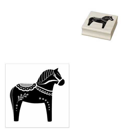 Dala volkspaard, zwart volkspaard silhouet rubberstempel (Gestempeld)